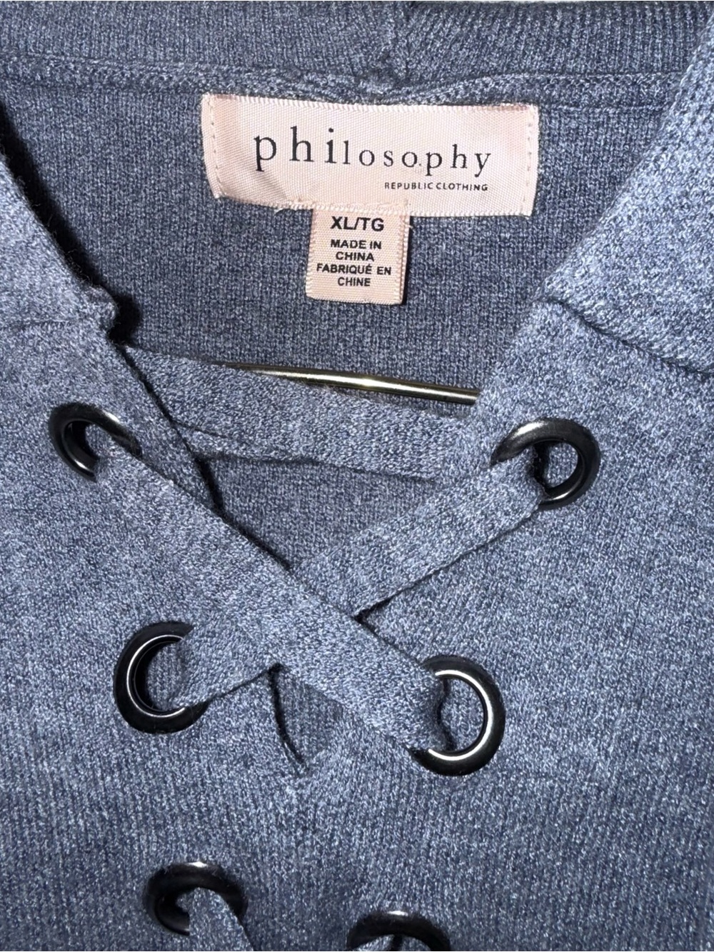 Philosophy Heather Blue Lace-Up Pullover Hoodie